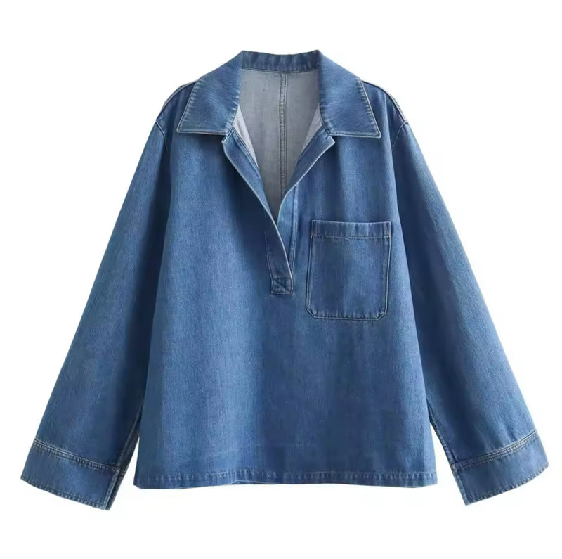 Denim Oversized Shirt In Black Or Blue