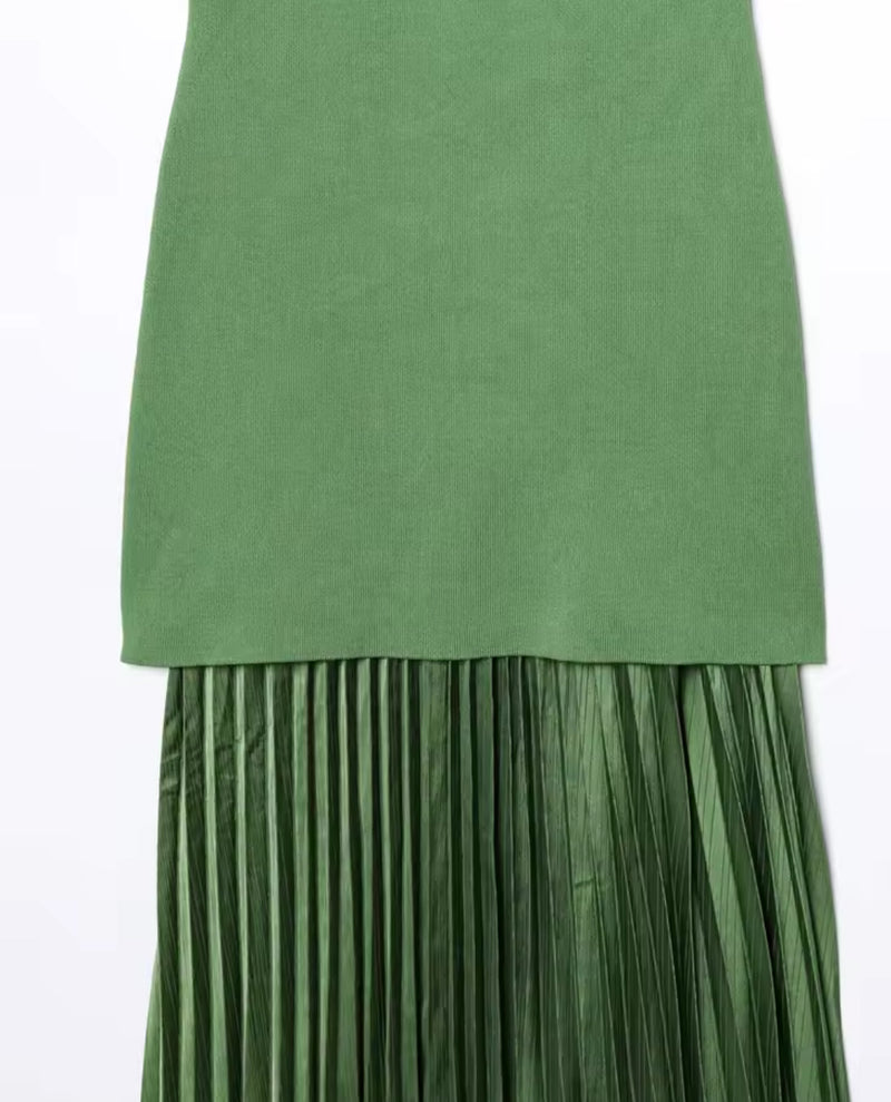 Green Knitted Pleated Dress