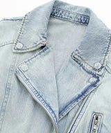 Belted Denim Jacket in light blue: A stylish cropped jacket made of denim