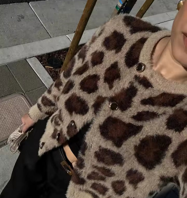 Leopard Print Fluffy Cardigan