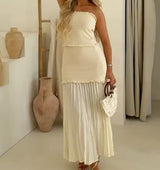 Beige Long Skirt and Top Flowey Co Ord