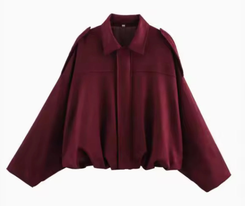 Burgundy Suede Style Pocket Jacket