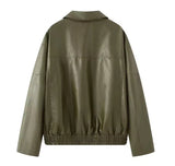 Khaki Faux Leather Jacket Bomber