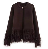 Brown Fringe Knitted Cardigan