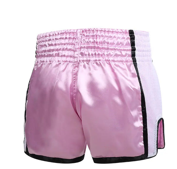 Stylish Pink Boxing Shorts featuring sleek black trims for a trendy look.
