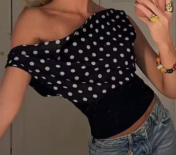 Off Shoulder Polka Dot top in Black and White