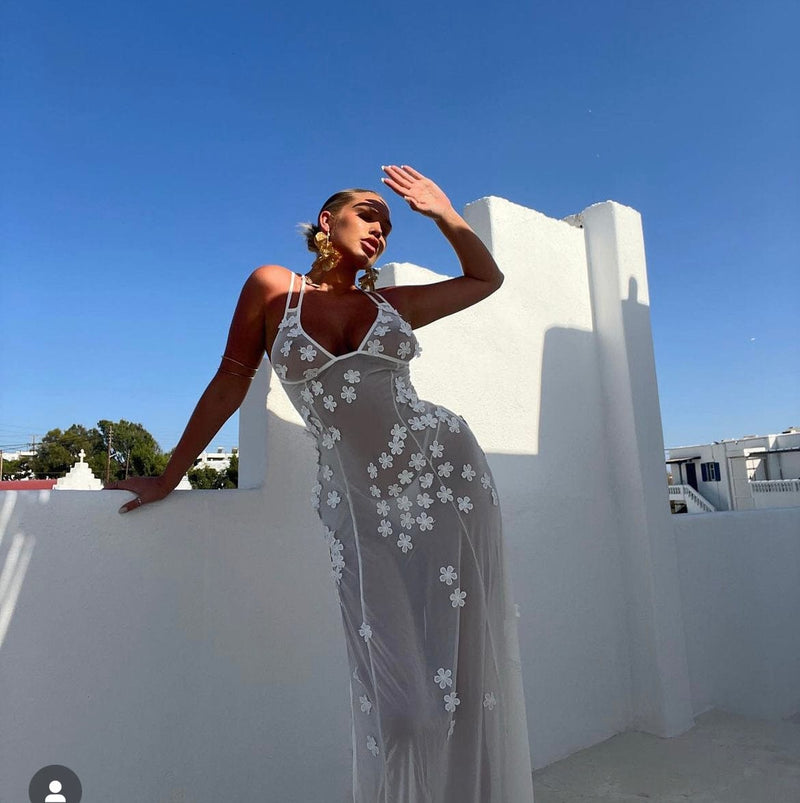White Rose Sheer Floral Maxi Dress White Rose Sheer Floral Maxi Dress