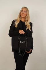 Black Canvas Tote Bag With Chain Beach Bag - THE GIFTED SISTERS