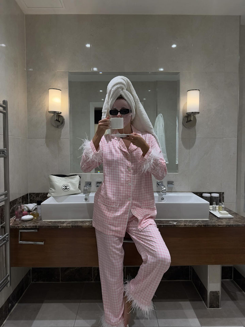 Pink Checked Feather Pyjamas