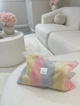 Pastel striped make up bags