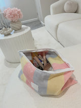 Pastel striped make up bags