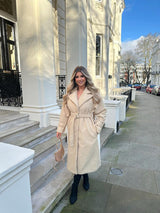 Boucle Long Beige Coat: A stylish and cozy outerwear option in a neutral beige color. Perfect for chilly days.