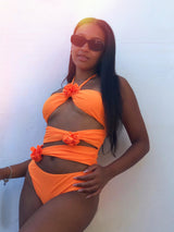 flowery orange swimsuit