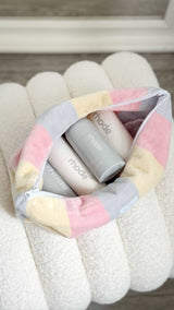 Pastel striped make up bags