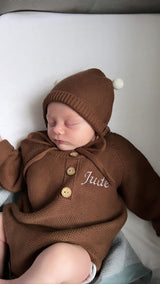 Baby knit romper and hat set