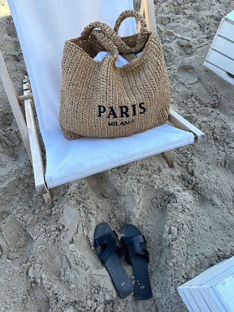 Beach Straw Bag Paris Milano Beige