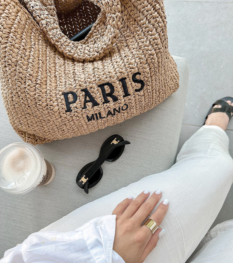Beach Straw Bag Paris Milano Beige