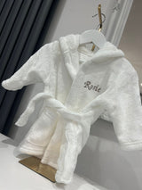 Baby White Soft Embroidered Dressing Gown - Stay snug in this personalized hooded white bathrobe for ultimate relaxation