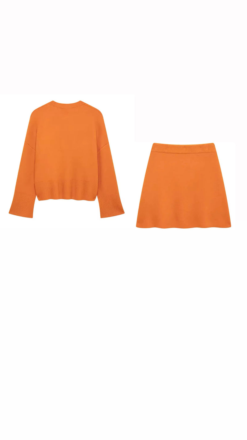 Orange Knitted Skirt and Jumper Co Ord