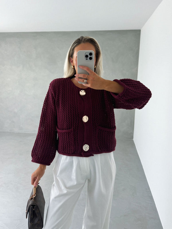 Burgundy Knitted Cardigan