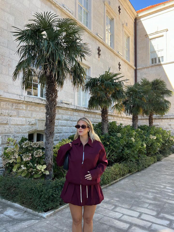 Burgundy Skirt and shirt Set