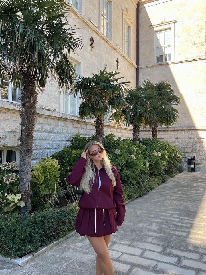 Burgundy Skirt and shirt Set