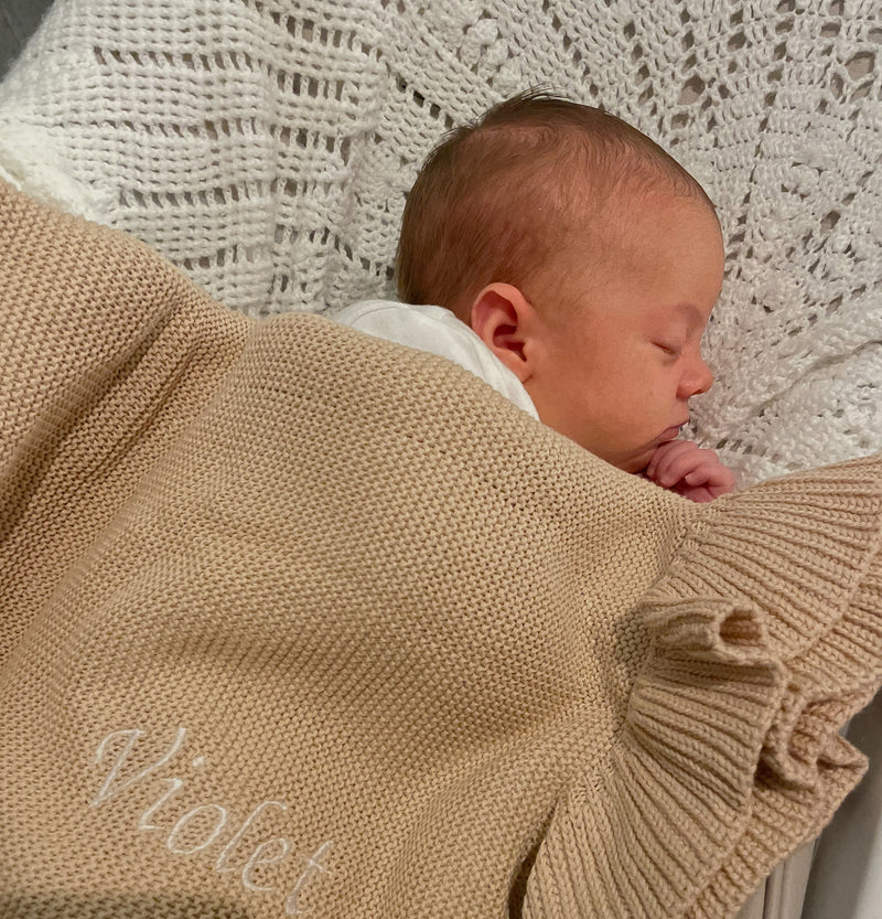 Personalized baby blanket with ruffles