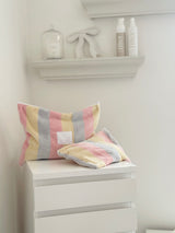 Large pastel striped Make up wash bag clutch with white zip