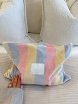 Large pastel striped Make up wash bag clutch with white zip