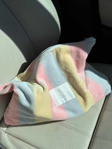 Large pastel striped Make up wash bag clutch with white zip