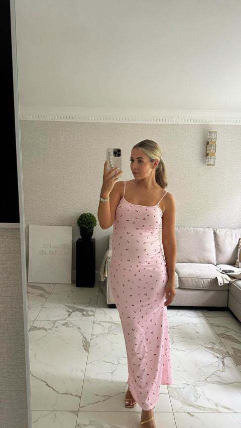 Baby pink cherry maxi dress