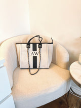 Personalised Monogram Canvas Cream and Black with stripe Tote Bag