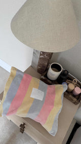 Large pastel striped Make up wash bag clutch with white zip
