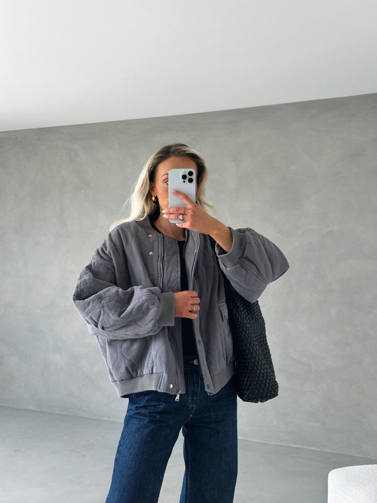 Grey Quilted Bomber Jacket Shop Now for Cozy Elegance! – The