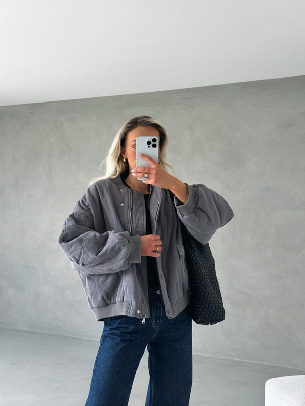 Grey or Black Quilted Bomber Jacket