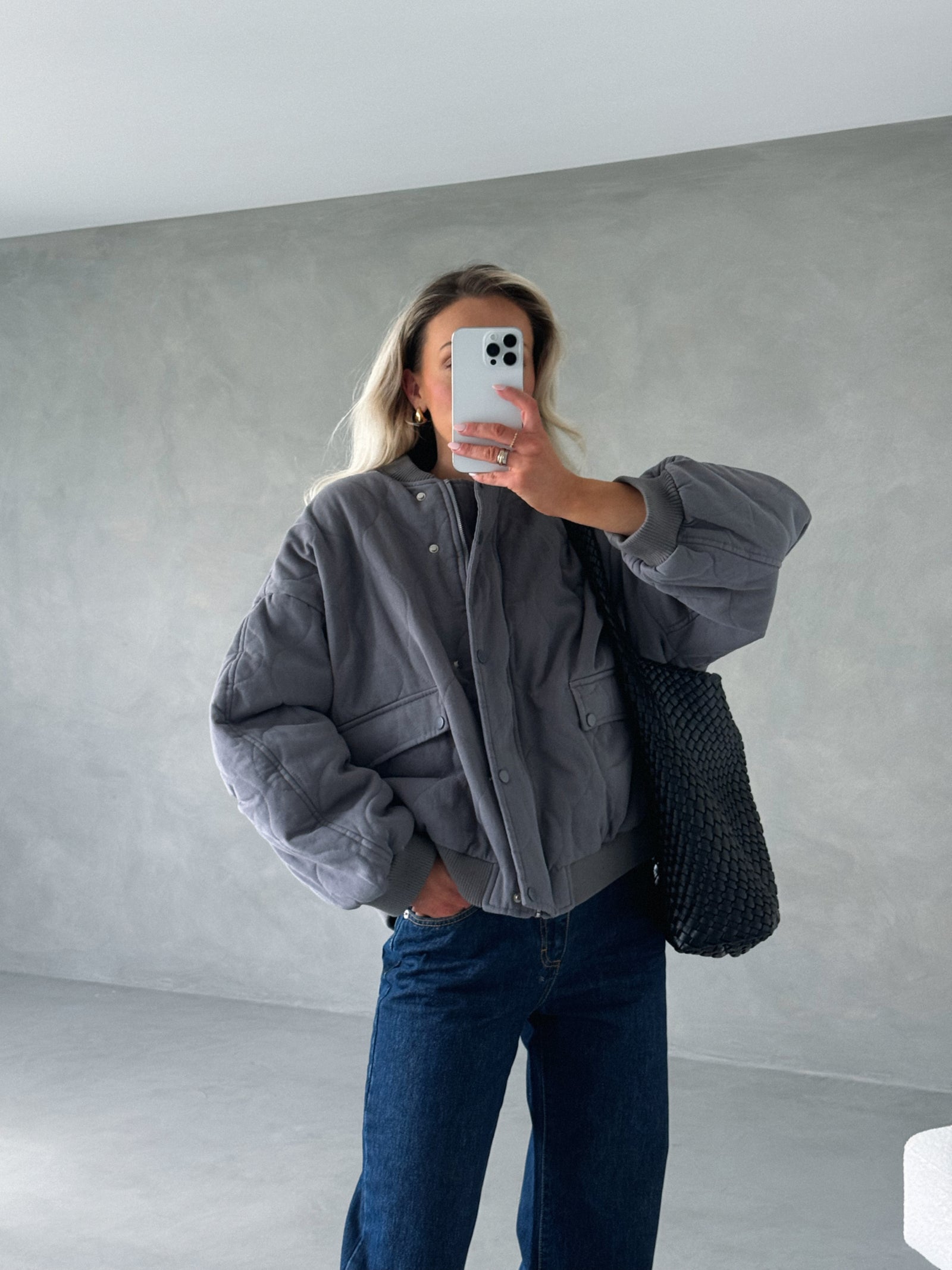 Grey Quilted Bomber Jacket - Shop Now for Cozy Elegance! – The