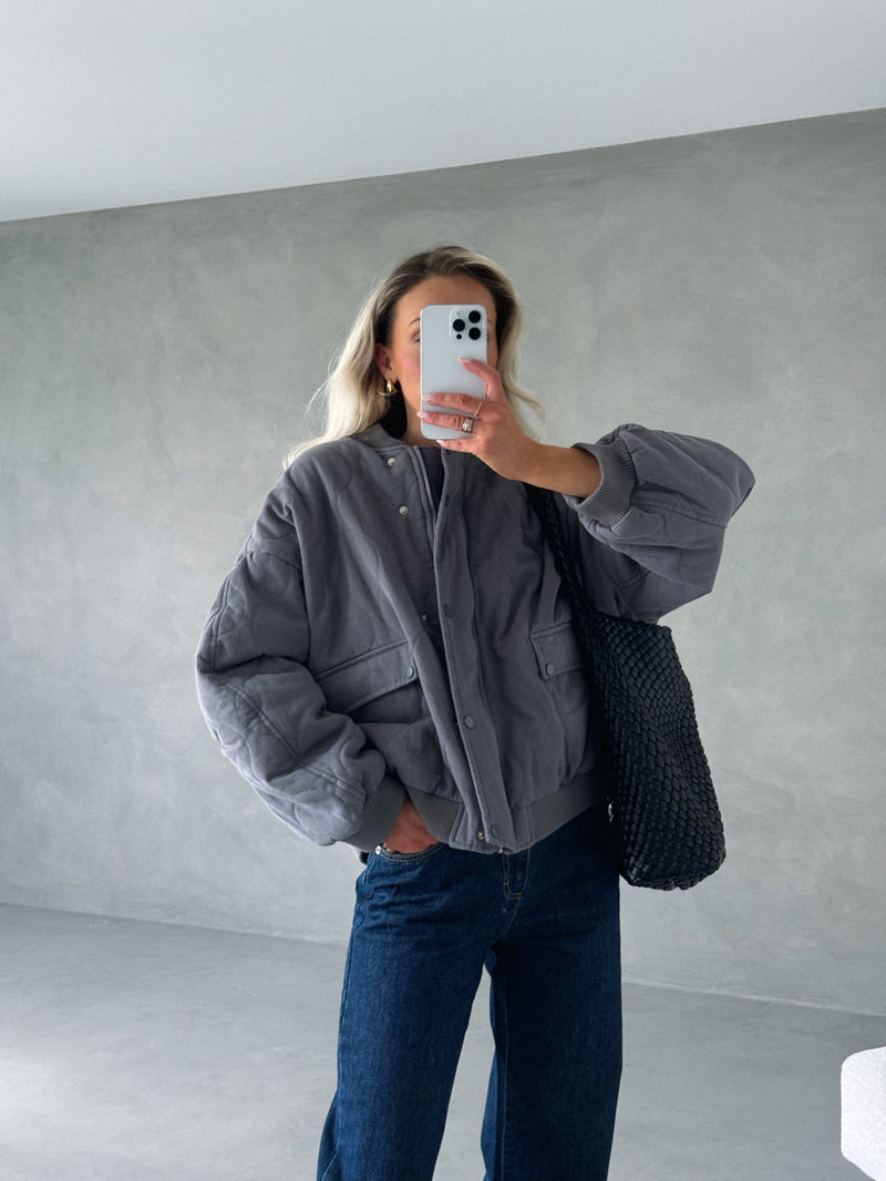 Grey or Black Quilted Bomber Jacket