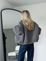 Grey or Black Quilted Bomber Jacket