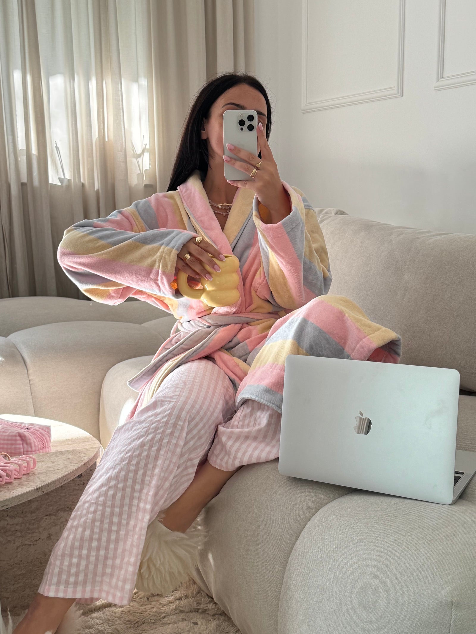 The Pastel Striped Women's Dressing Gown Robe – The Gifted Sisters