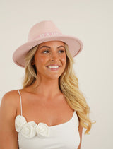 Baby Pink Glitter Personalised Bridal Fedora Hat,