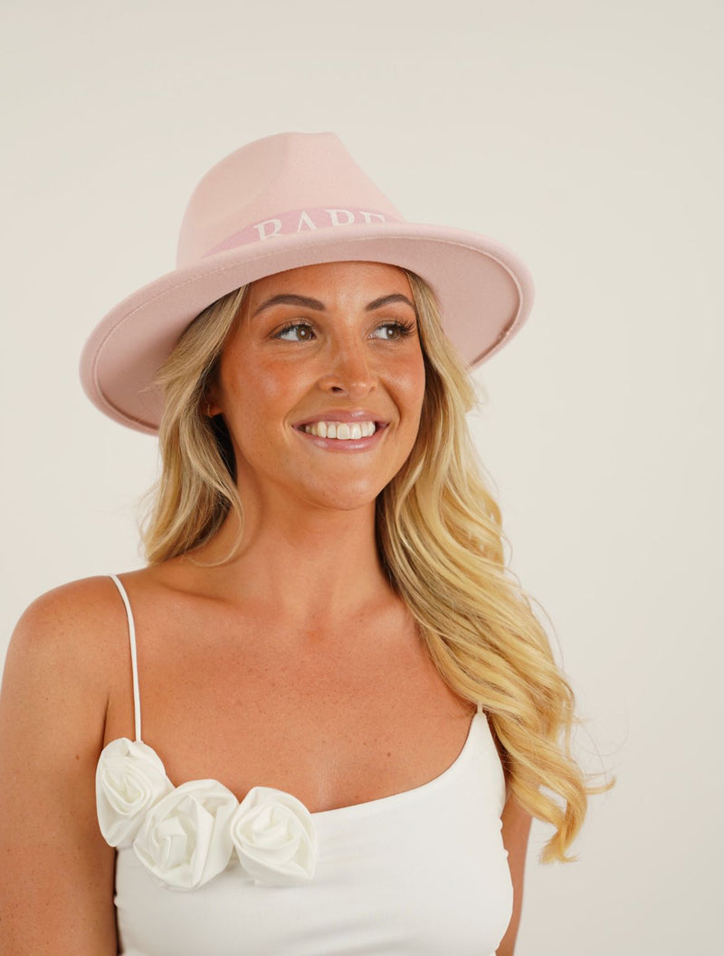 Baby Pink Glitter Personalised Bridal Fedora Hat,