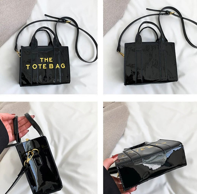 Black mini pu toto bag for women
