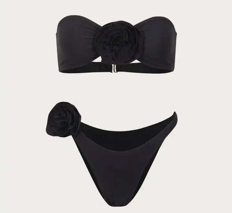 Black Rose Bandeau Bikini Set