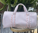 STRIPE DUFFLE BAG: Personalized Striped Nylon Weekender Bag for Women