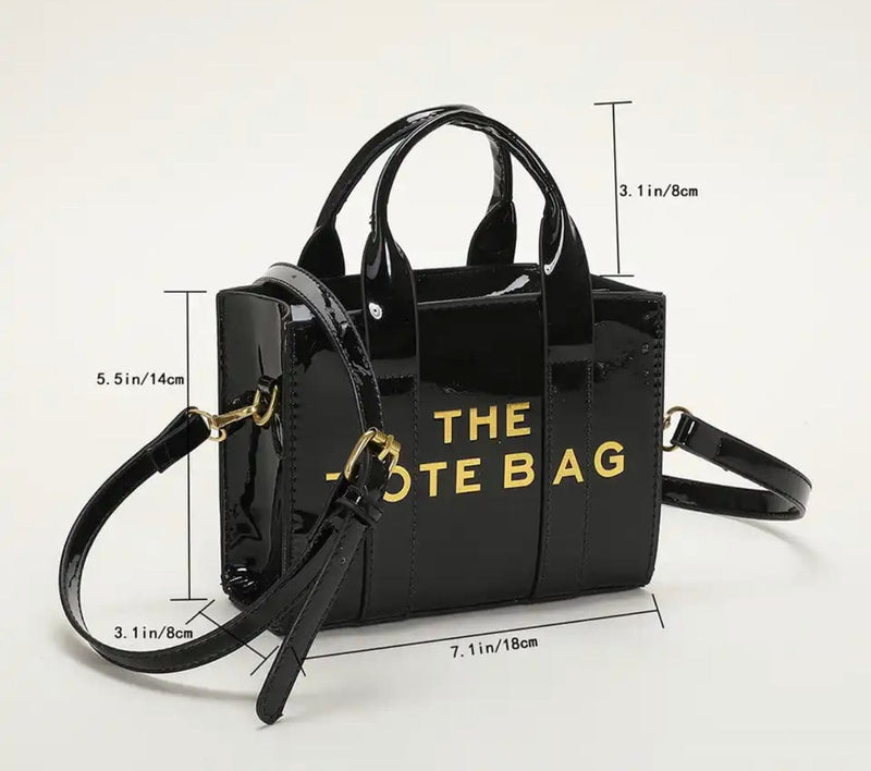 Black Small Shiny Tote Bag PU