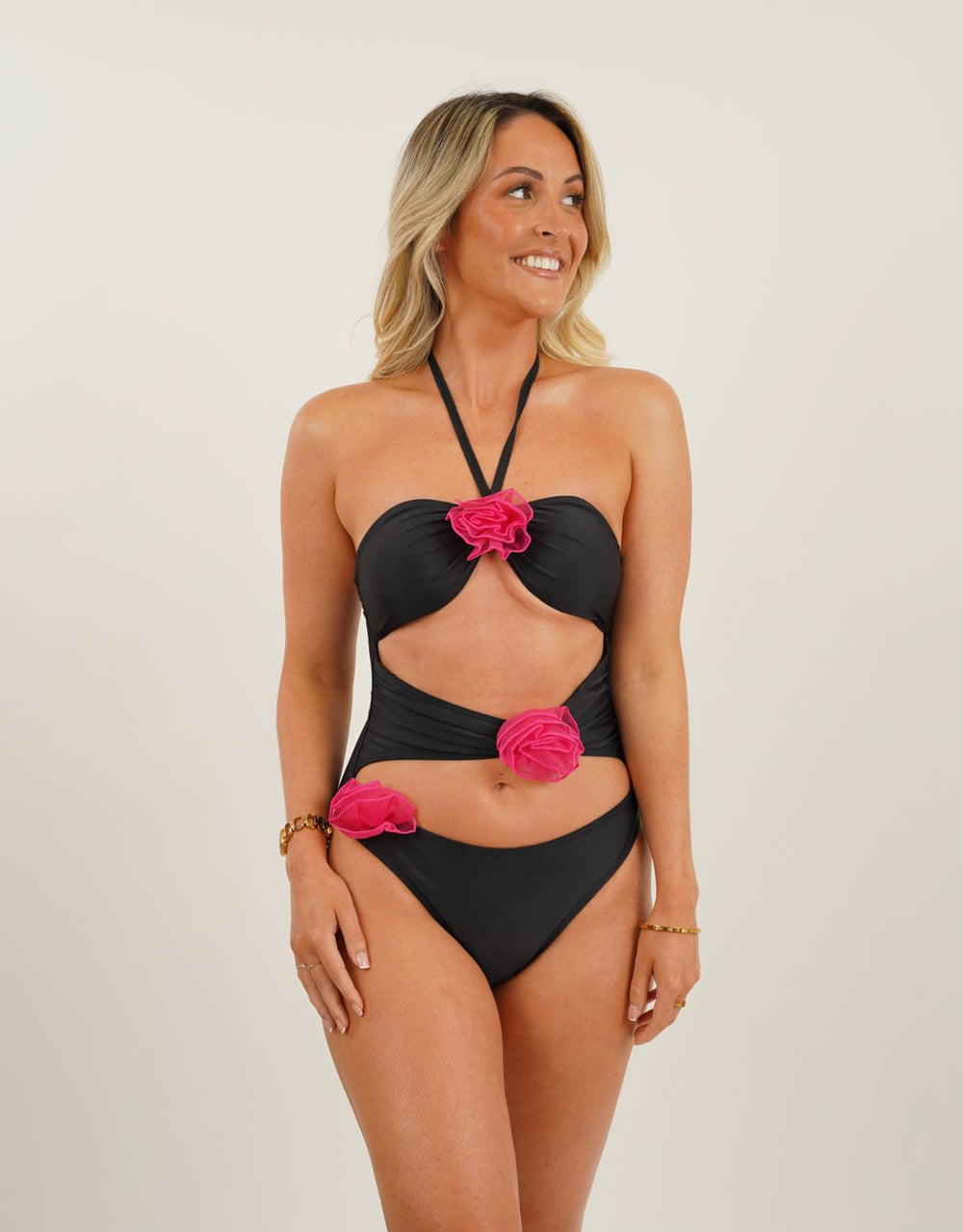 Black and Pink Rose Swimsuit Bodysuit Dive In Now The Gifted Sisters