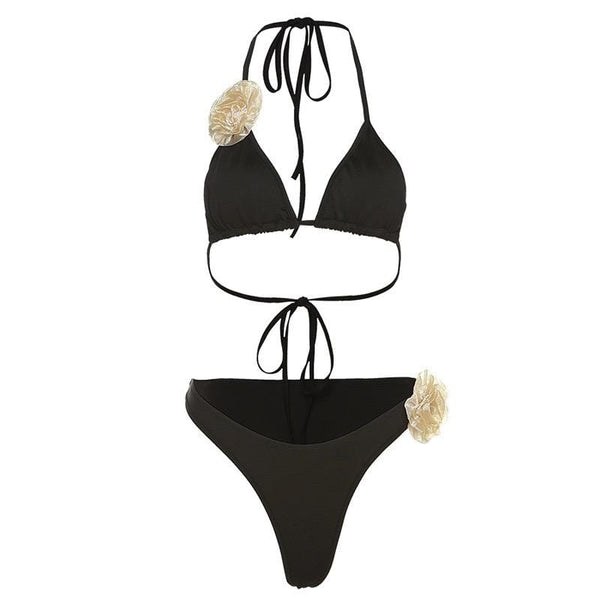 Black Rose Triangle Bikini