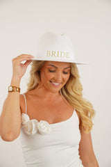 White  Glitter Personalised Bridal Fedora Hat,