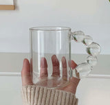 clear glass mug with bubble handle