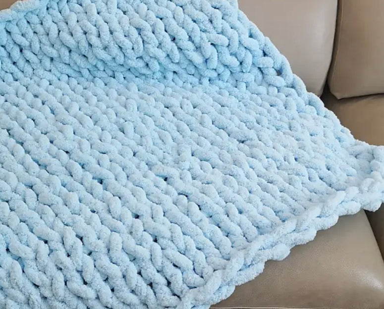 Baby Blue Large Knitted Chenille Throw Blanket